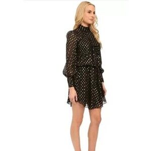 Adrianna Papell Women's Size 6 Black & Gold Polka Dot Mini Dress NWT